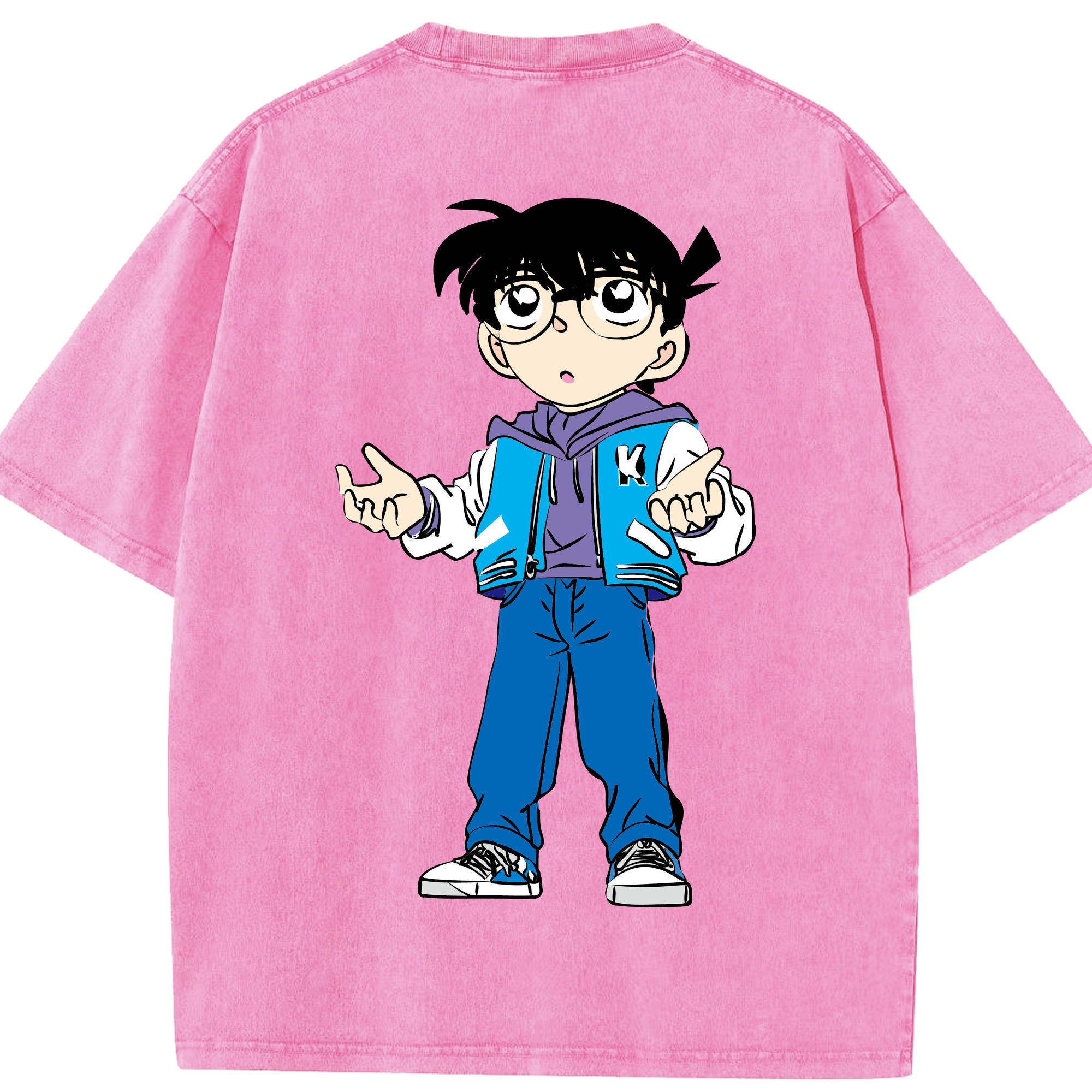 （画像用） 名探偵コナン 江戸川 コナン Detective Conan Conan Edogawa 綿100% ヴィンテージ風 半袖Tシャツ（背面プリント）